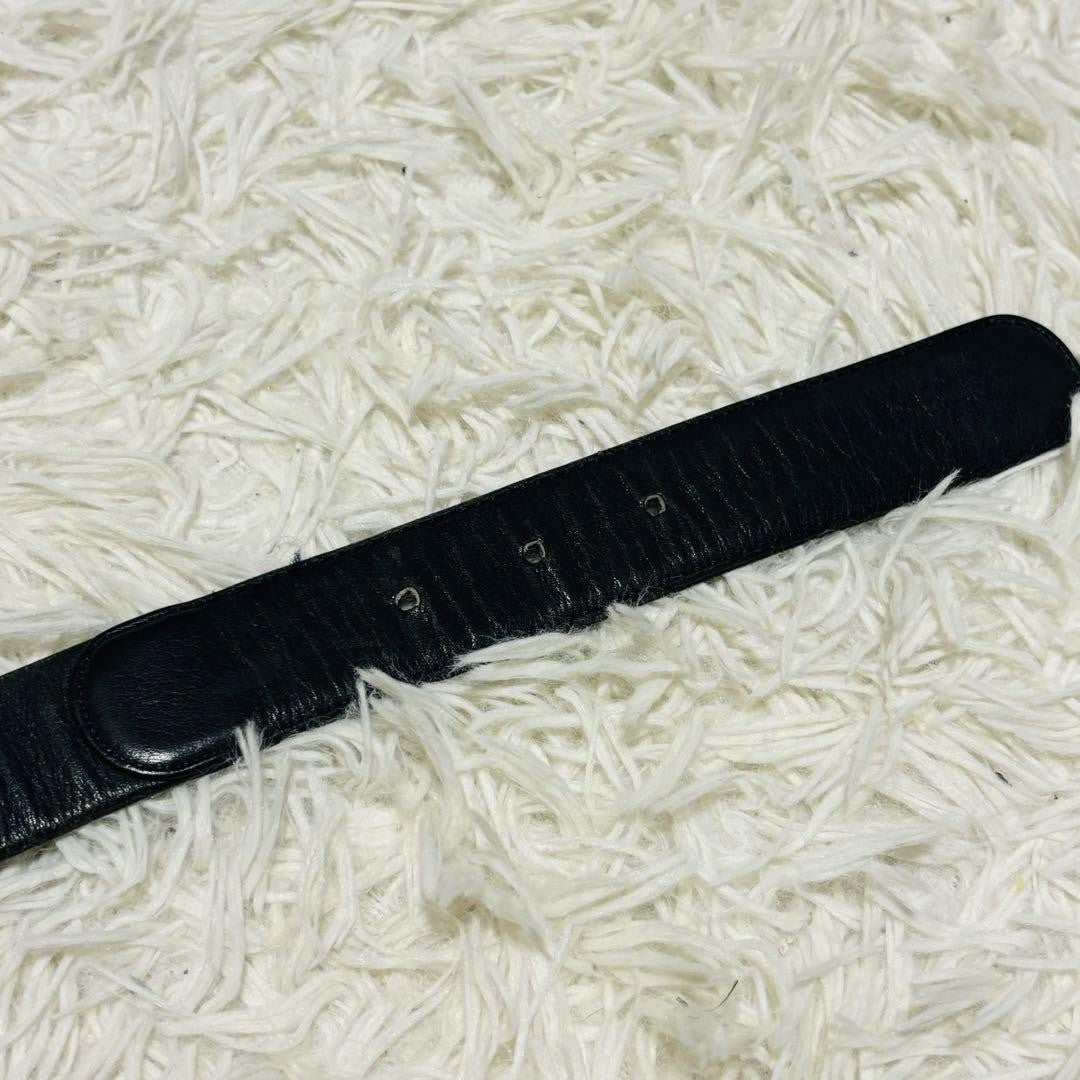 Christian Dior Men's Belt Leather Black Silver Authentic