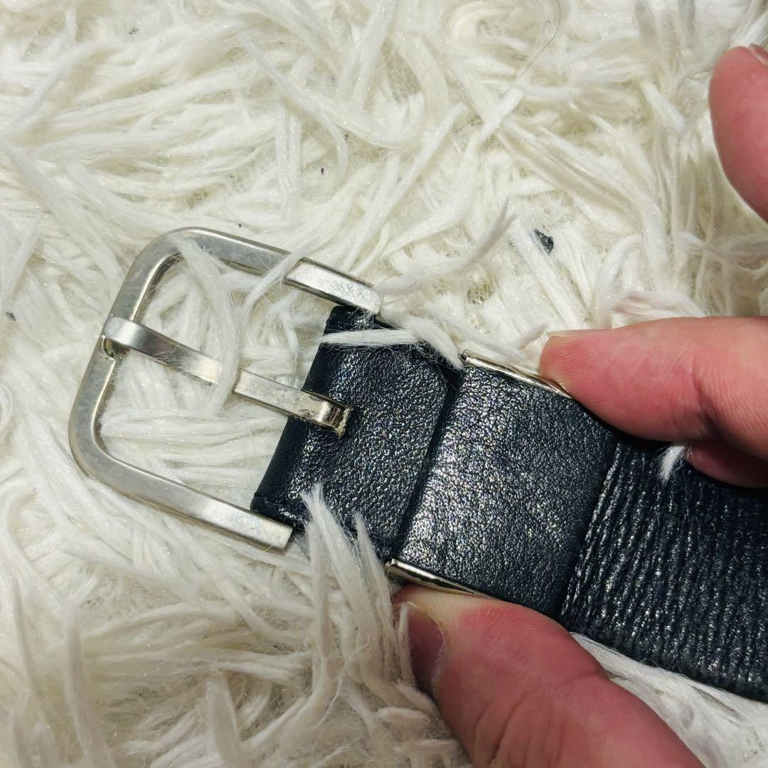 Christian Dior Men's Belt Leather Black Silver Authentic