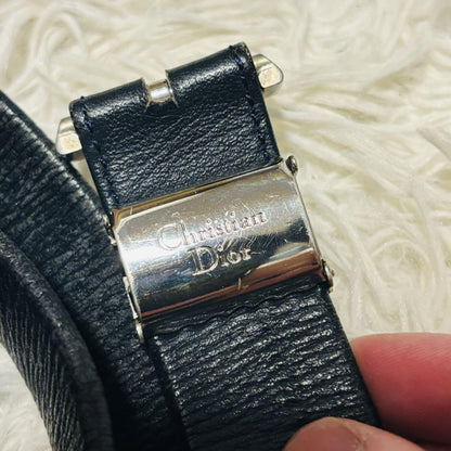 Christian Dior Men's Belt Leather Black Silver Authentic