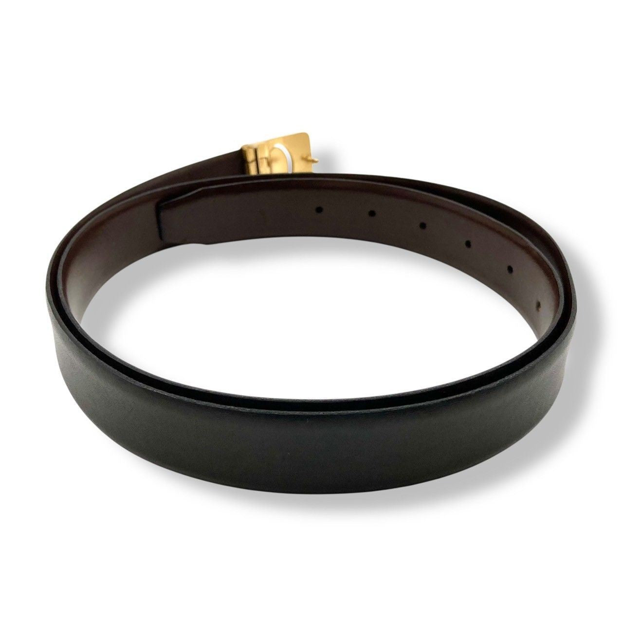 Christian Dior Men's Belt Logo Leather Black Gold Authentic