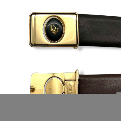 Christian Dior Men's Belt Logo Leather Black Gold Authentic