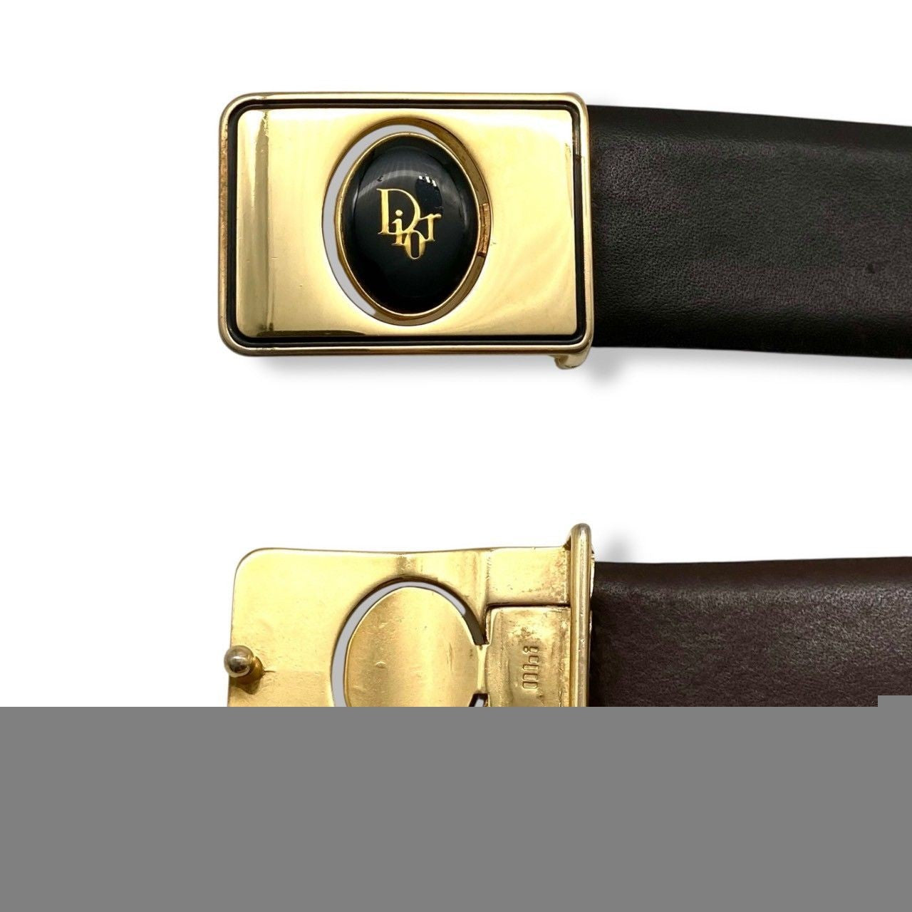 Christian Dior Men's Belt Logo Leather Black Gold Authentic