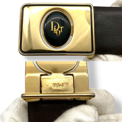 Christian Dior Men's Belt Logo Leather Black Gold Authentic