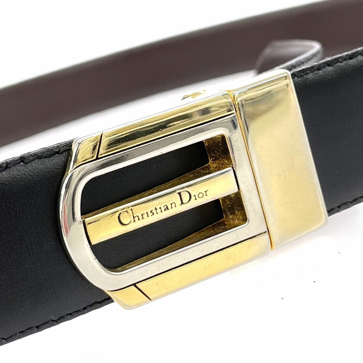 Christian Dior Women's Belt Leather Black Brown Authentic