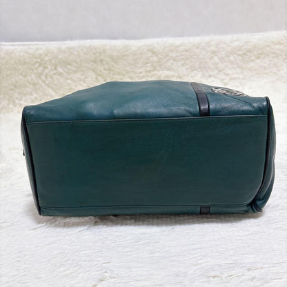 LOEWE Hand Bag Tote Purse Anagram Leather Green Authentic
