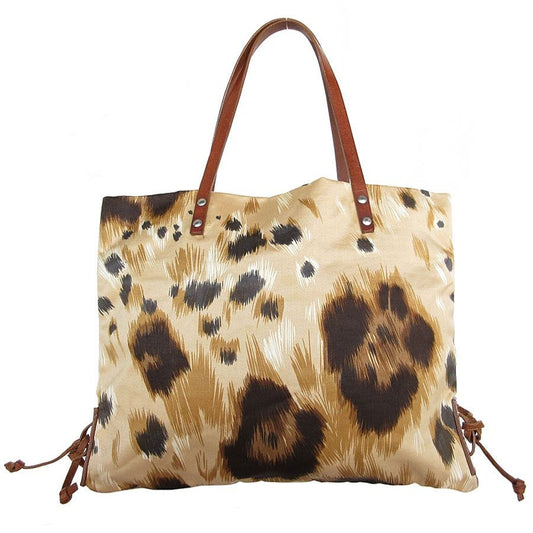 Valentino Garavani Hand Bag Tote Purse Canvas Leather Brown Beige Authentic