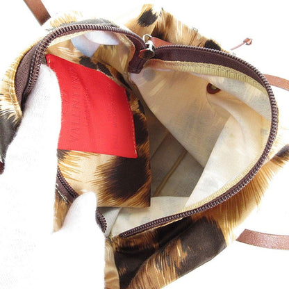 Valentino Garavani Hand Bag Tote Purse Canvas Leather Brown Beige Authentic