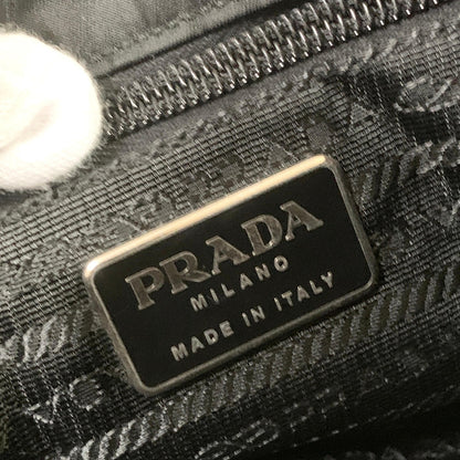 PRADA Bag Logo Shoulder Purse Nylon Leather Black Silver Used Authentic