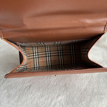 BURBERRYS Hand Bag Tote Purse Nova Check Leather Brown Authentic