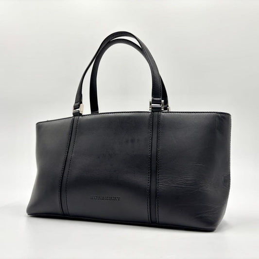 BURBERRY Hand Bag Tote Purse Nova Check Leather Black Authentic