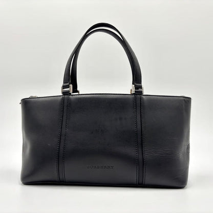 BURBERRY Hand Bag Tote Purse Nova Check Leather Black Authentic