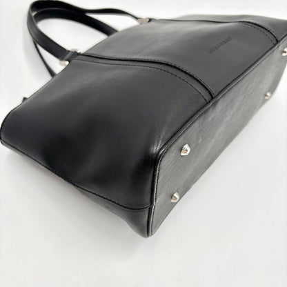 BURBERRY Hand Bag Tote Purse Nova Check Leather Black Authentic