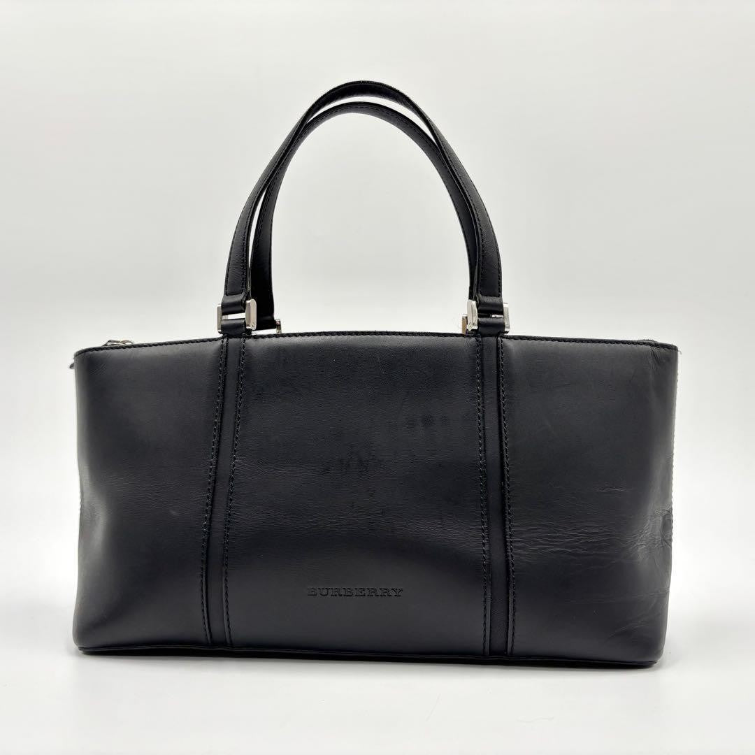 BURBERRY Hand Bag Tote Purse Nova Check Leather Black Authentic