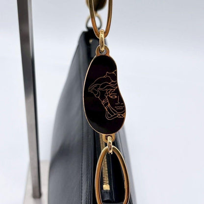 VERSACE Shoulder Bag Purse Medusa Leather Black Authentic