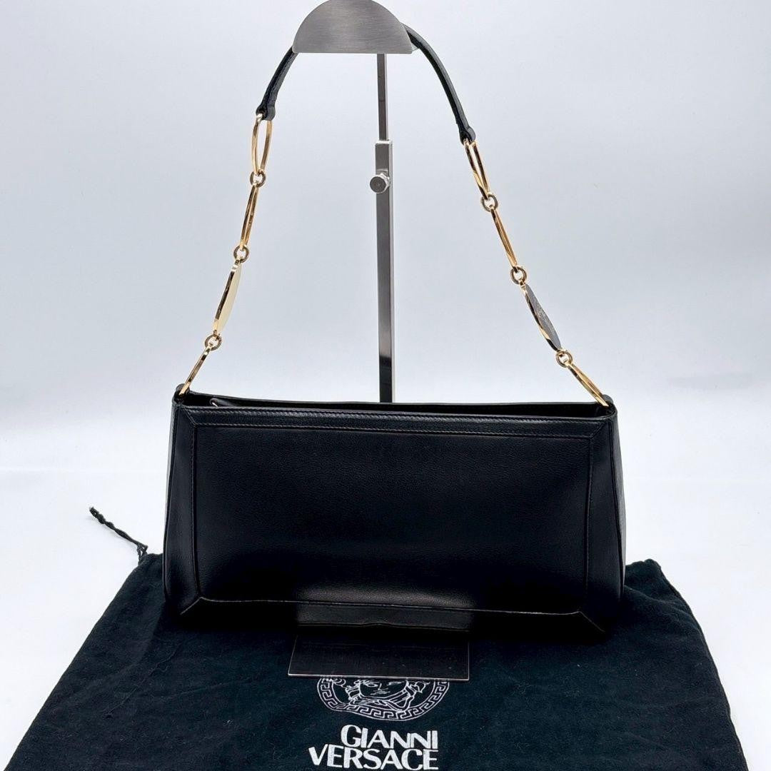 VERSACE Shoulder Bag Purse Medusa Leather Black Authentic