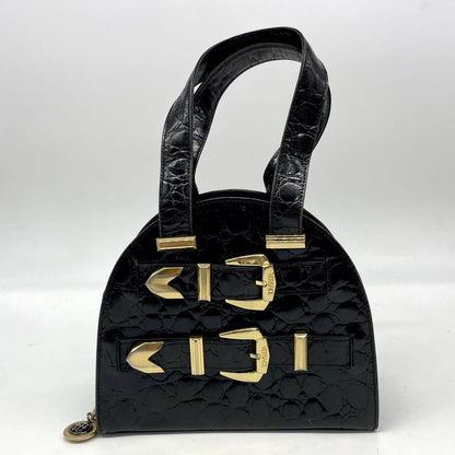 VERSACE Hand Bag Tote Purse Leather Black Authentic