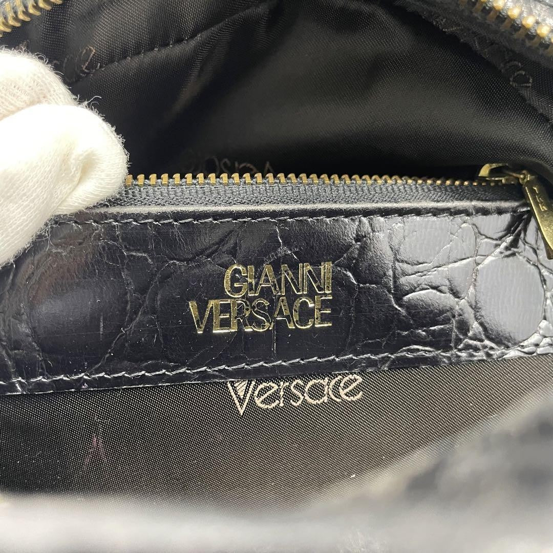 VERSACE Hand Bag Tote Purse Leather Black Authentic