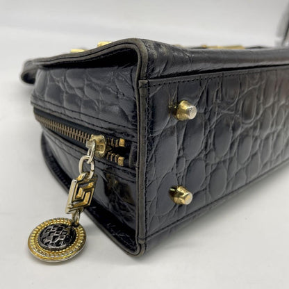 VERSACE Hand Bag Tote Purse Leather Black Authentic