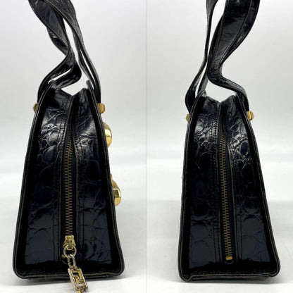 VERSACE Hand Bag Tote Purse Leather Black Authentic