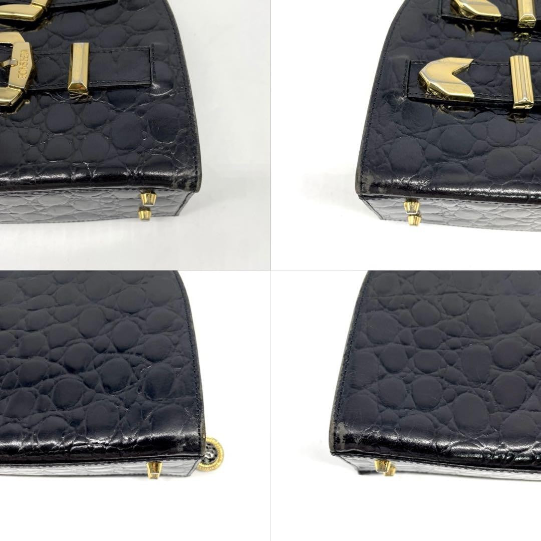 VERSACE Hand Bag Tote Purse Leather Black Authentic