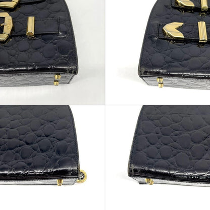 VERSACE Hand Bag Tote Purse Leather Black Authentic