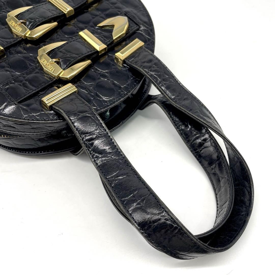 VERSACE Hand Bag Tote Purse Leather Black Authentic