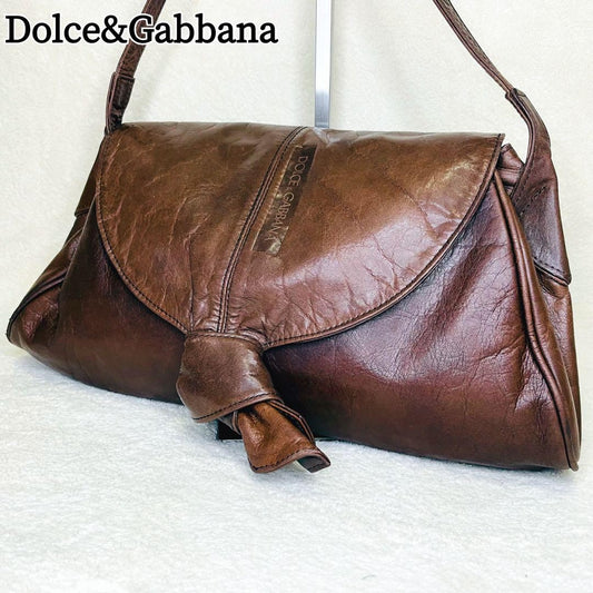 Dolce & Gabbana Shoulder Bag Purse Leather Brown Authentic