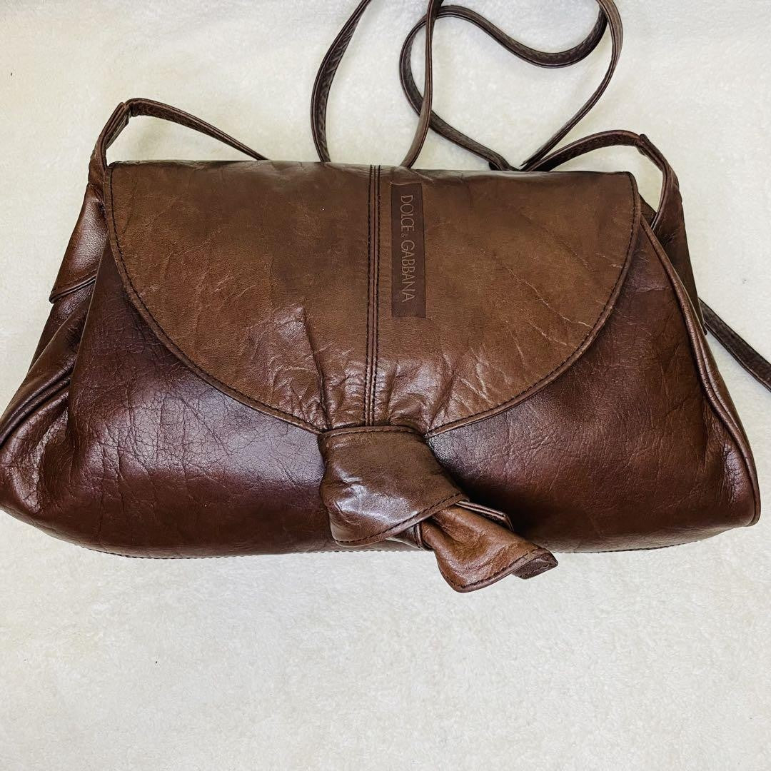 Dolce & Gabbana Shoulder Bag Purse Leather Brown Authentic