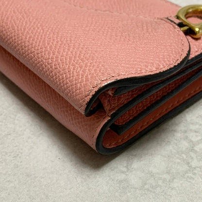 Christian Dior Wallet Saddle Charm Tri-fold Compact Purse Leather Pink Gold Auth