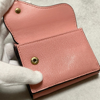 Christian Dior Wallet Saddle Charm Tri-fold Compact Purse Leather Pink Gold Auth