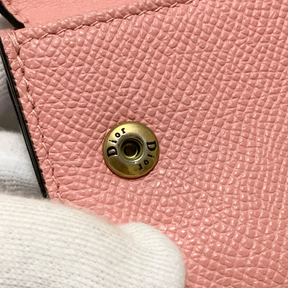 Christian Dior Wallet Saddle Charm Tri-fold Compact Purse Leather Pink Gold Auth