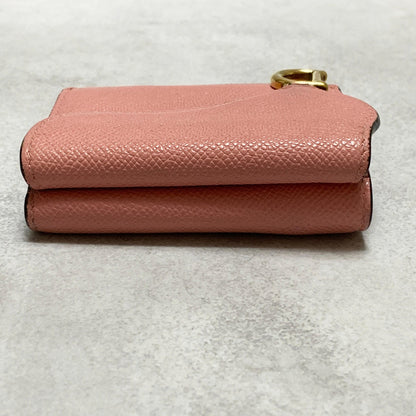 Christian Dior Wallet Saddle Charm Tri-fold Compact Purse Leather Pink Gold Auth