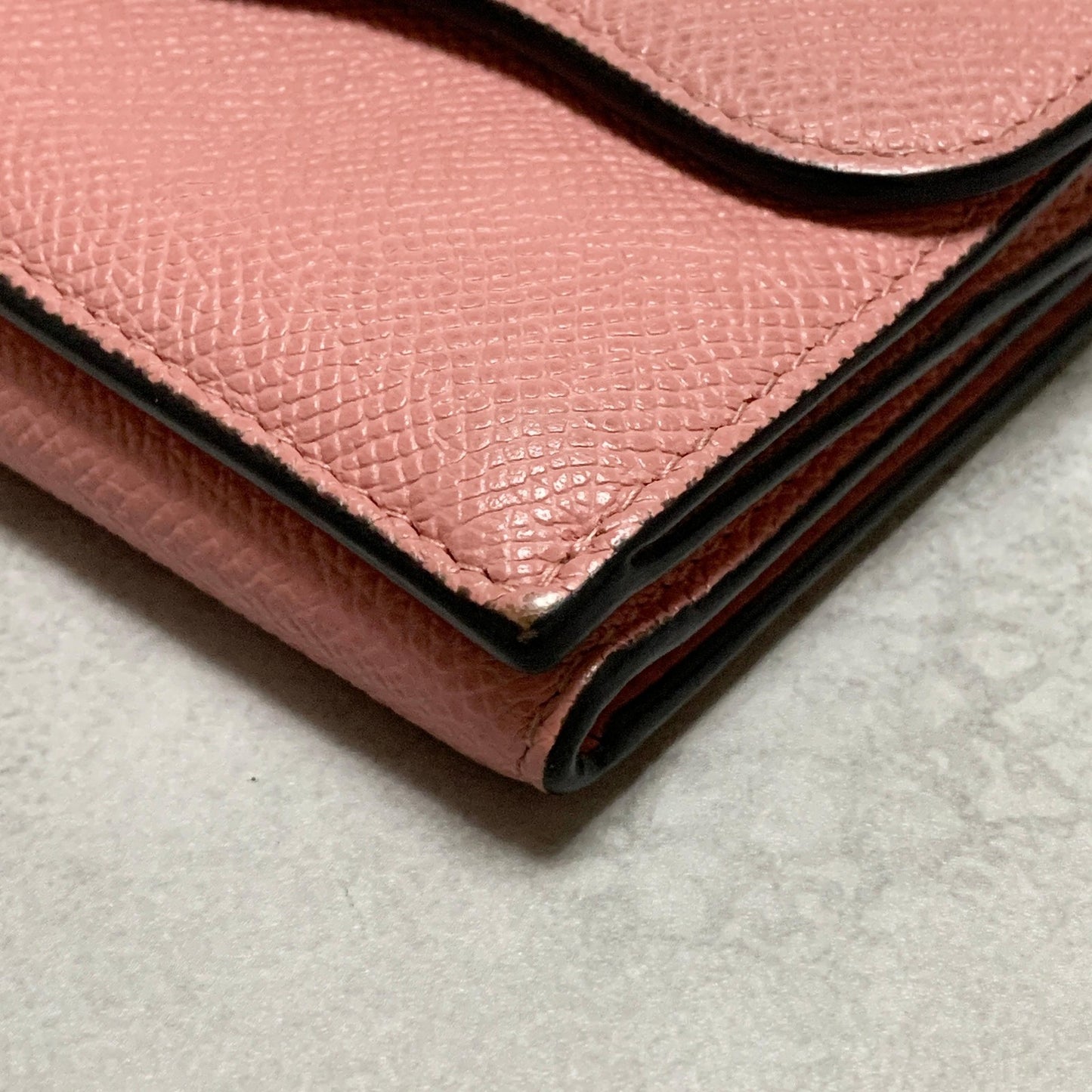Christian Dior Wallet Saddle Charm Tri-fold Compact Purse Leather Pink Gold Auth