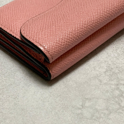 Christian Dior Wallet Saddle Charm Tri-fold Compact Purse Leather Pink Gold Auth