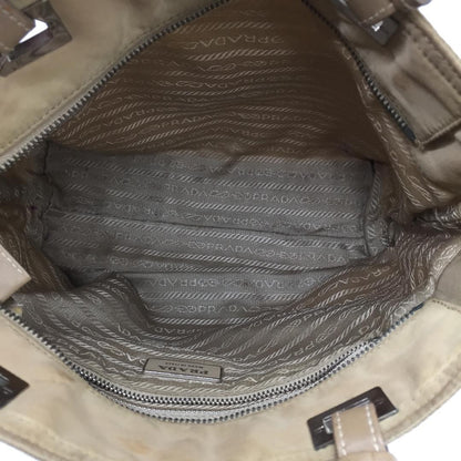 PRADA Hand Bag Tote Purse Logo Nylon Beige Khaki Authentic