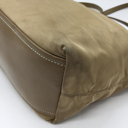 PRADA Hand Bag Tote Purse Logo Nylon Beige Khaki Authentic