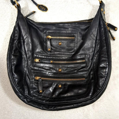 TOD'S Shoulder Bag Purse Leather Black Authentic