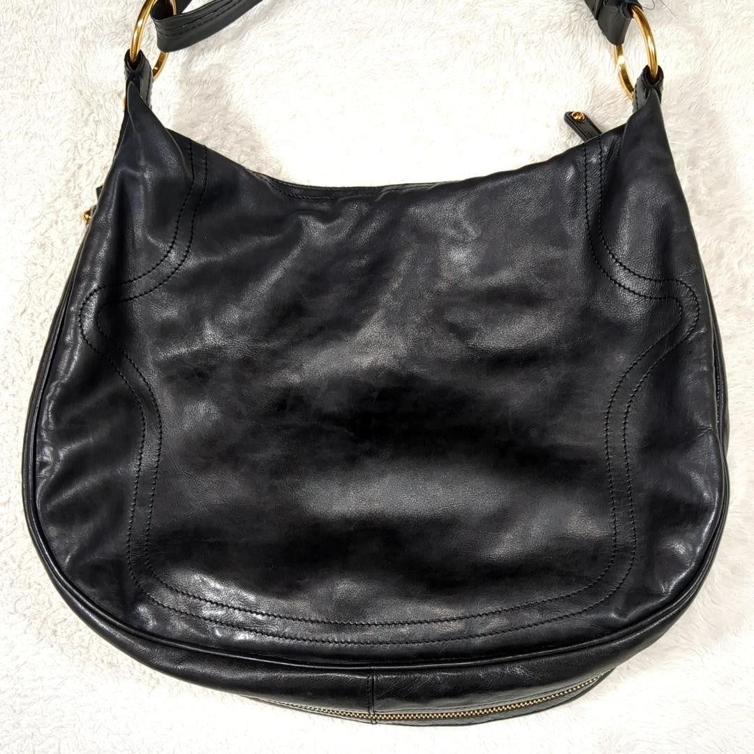 TOD'S Shoulder Bag Purse Leather Black Authentic