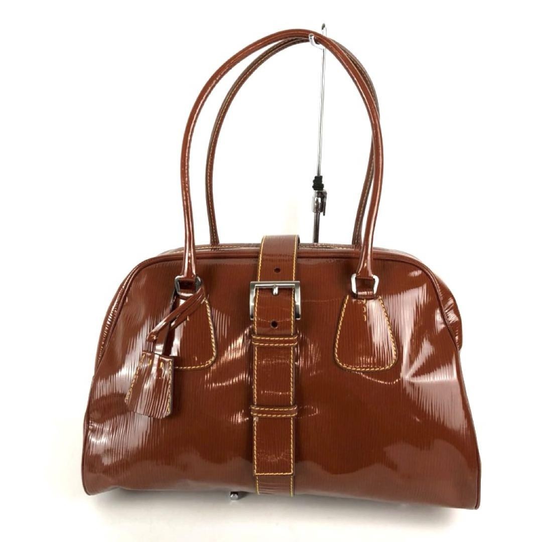 PRADA Hand Bag Tote Purse Logo Brown Authentic