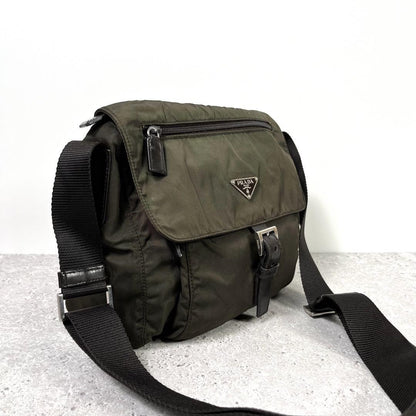 PRADA Shoulder Bag Purse Logo Nylon Khaki Authentic
