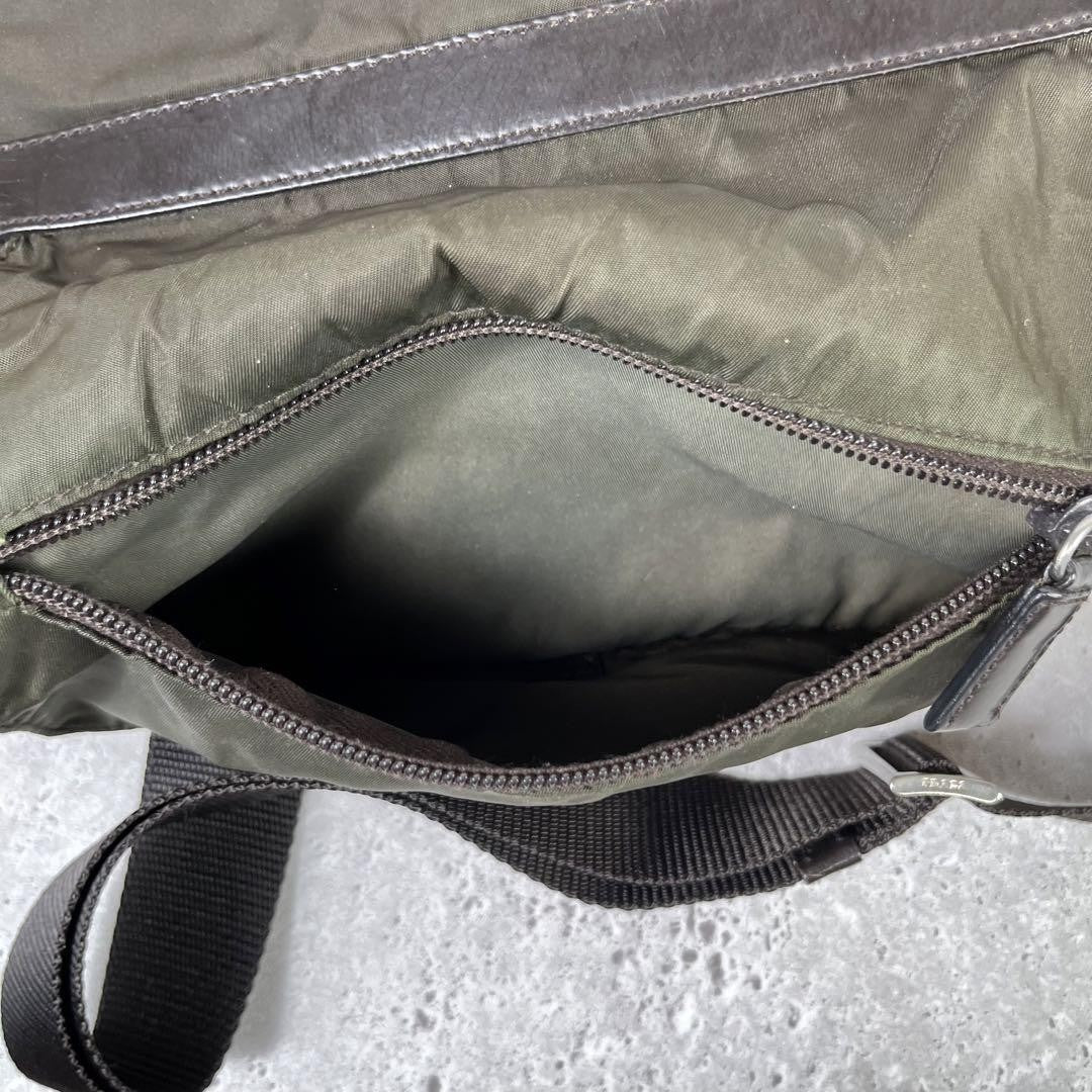 PRADA Shoulder Bag Purse Logo Nylon Khaki Authentic