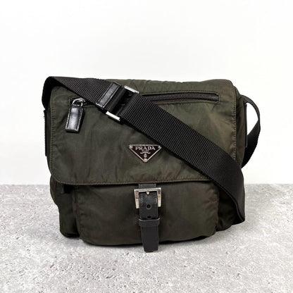 PRADA Shoulder Bag Purse Logo Nylon Khaki Authentic