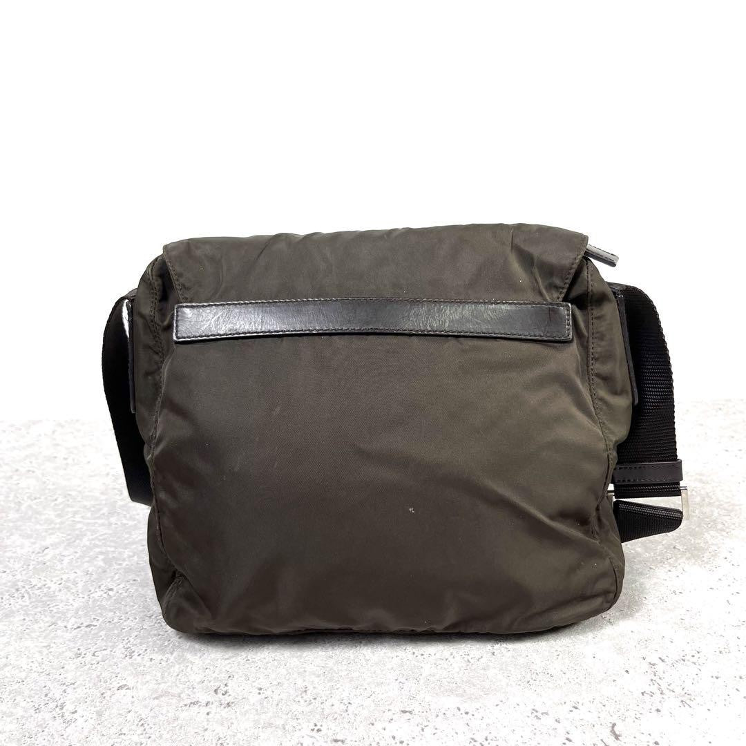 PRADA Shoulder Bag Purse Logo Nylon Khaki Authentic
