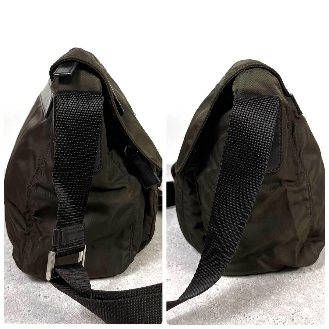 PRADA Shoulder Bag Purse Logo Nylon Khaki Authentic