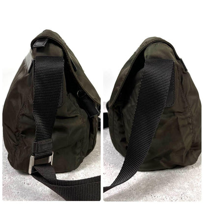 PRADA Shoulder Bag Purse Logo Nylon Khaki Authentic