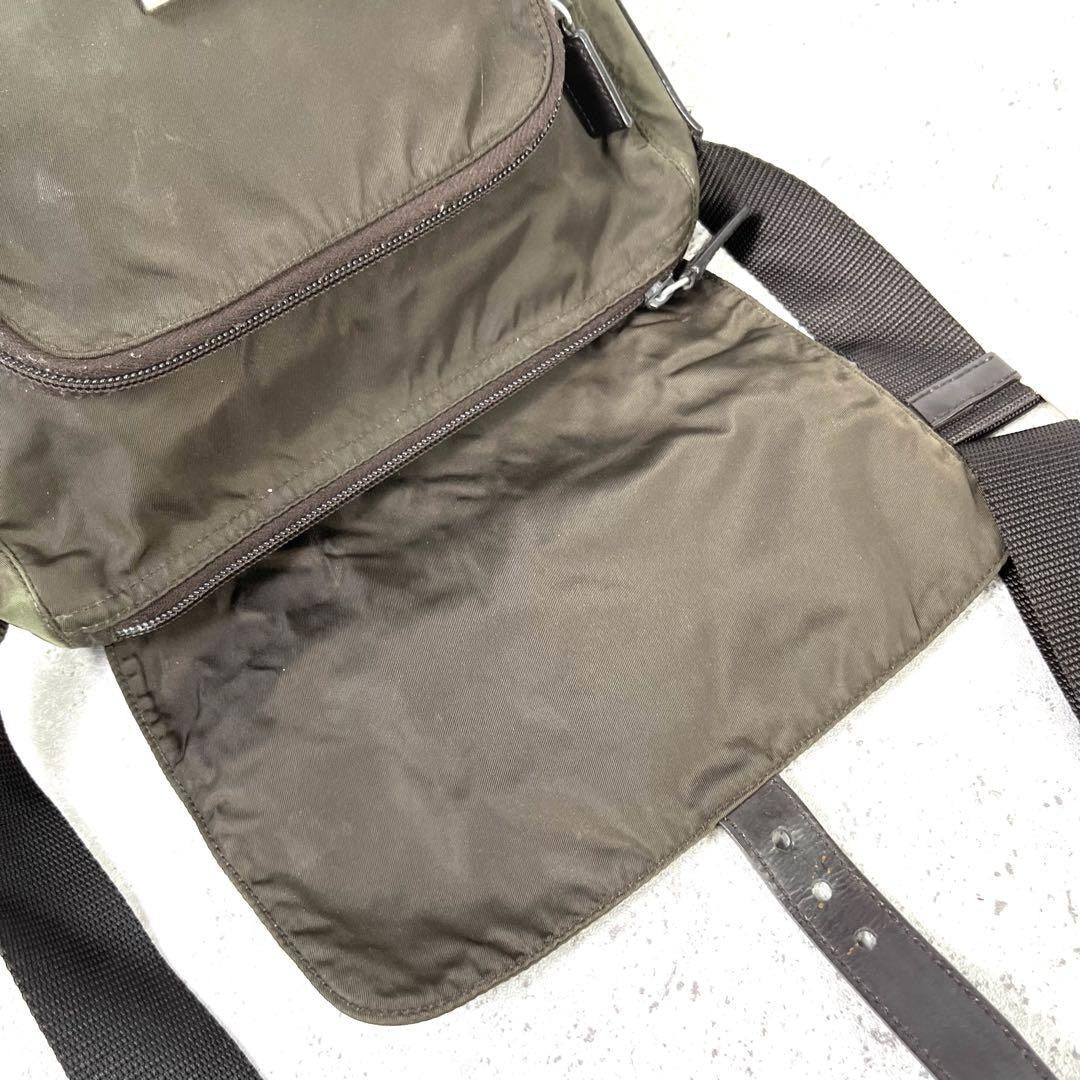 PRADA Shoulder Bag Purse Logo Nylon Khaki Authentic