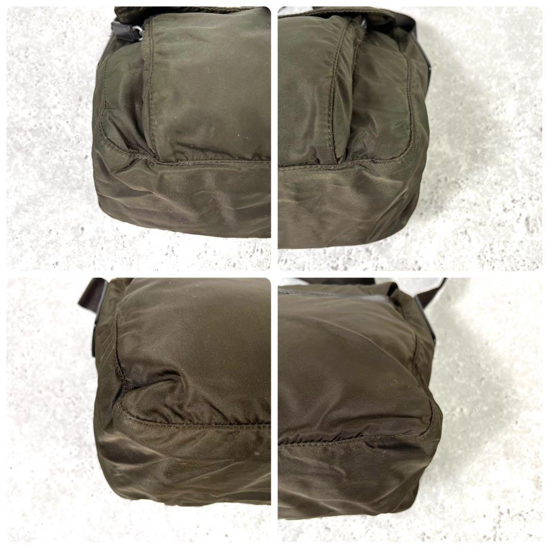 PRADA Shoulder Bag Purse Logo Nylon Khaki Authentic