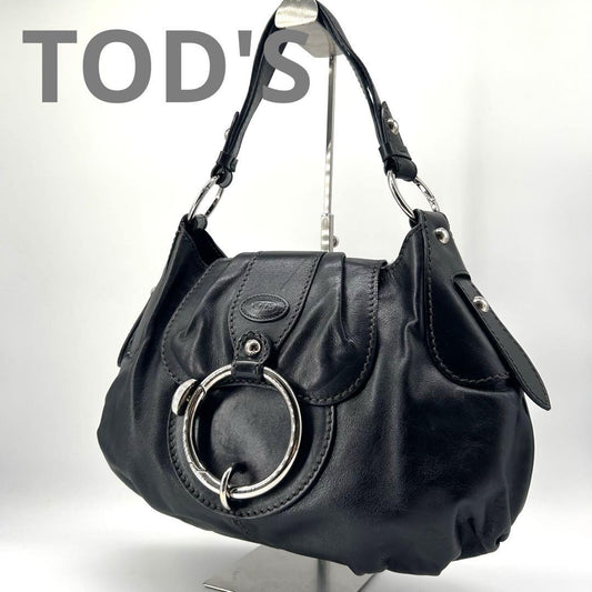TOD'S Shoulder Bag Purse Leather Black Authentic