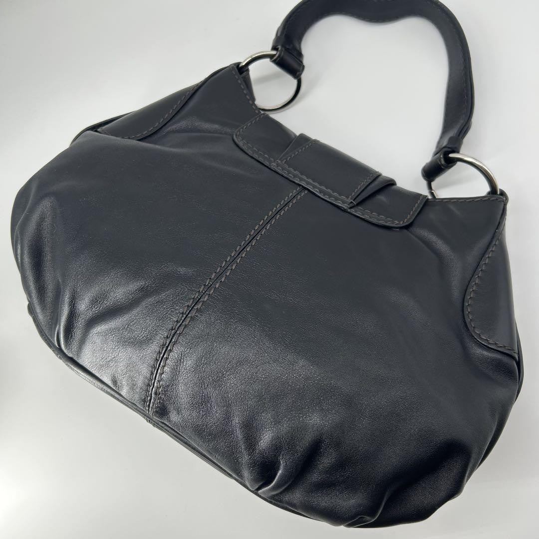 TOD'S Shoulder Bag Purse Leather Black Authentic
