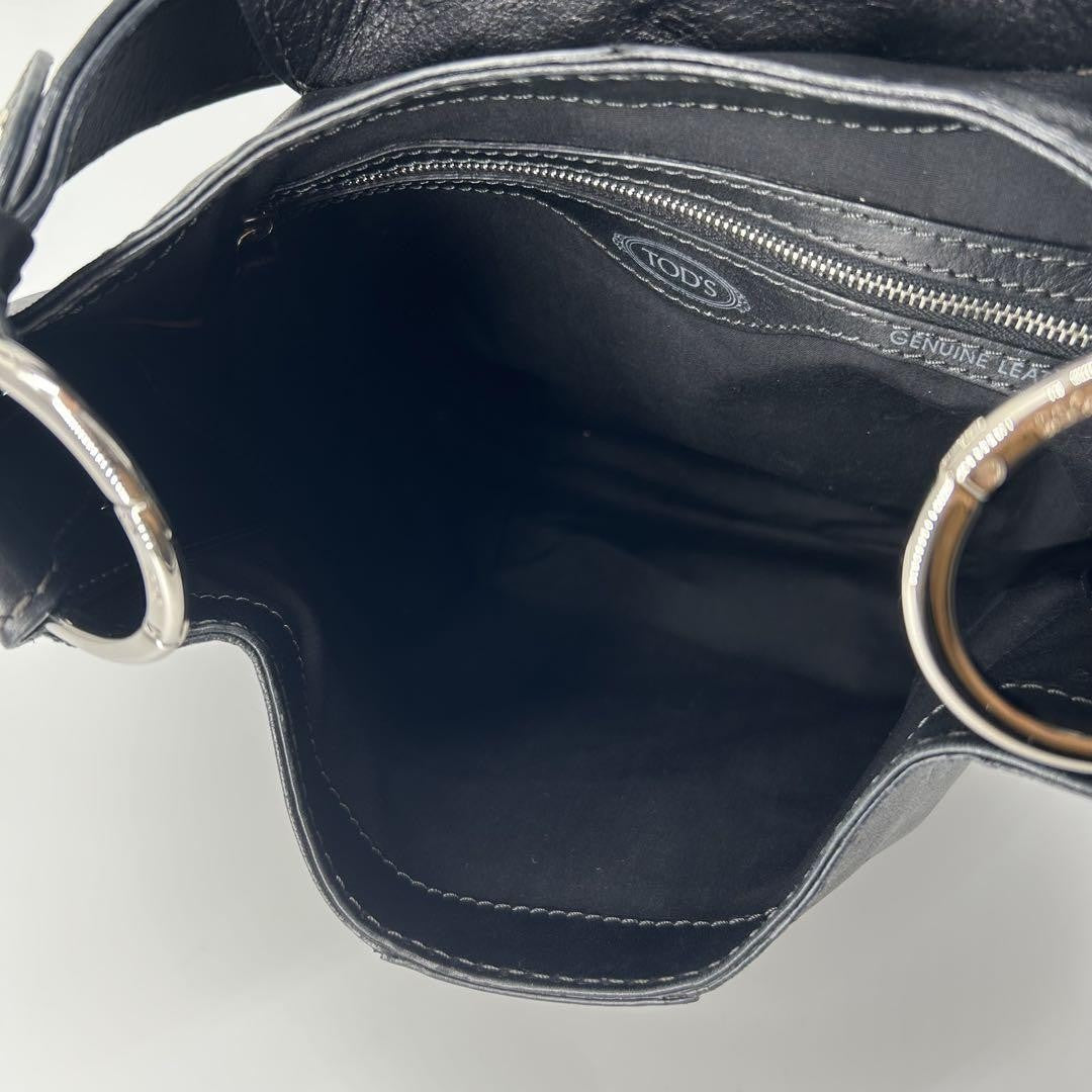 TOD'S Shoulder Bag Purse Leather Black Authentic